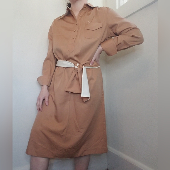 Vintage Dress Collared With Matching Kerchief And Belt/Bow Pink Mauve - Picture 15 of 16